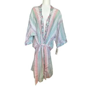 NWT vtg Miss Elaine pastel stripped floral robe sz xxl